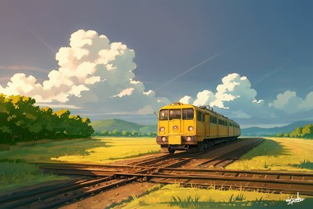 PDXL, source_anime, <lora:AlpcmasV1:1>, alpcm4s, landscape, 
railroad track, grassy plains, cumulonimbus, 
volumetric reflections, volumetric shadows, HDR, shot on Canon DSLR
