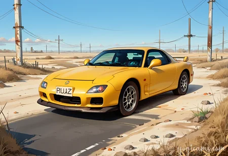 score_9, score_8_up, score_7_up,source_anime,
<lora:Mazda_RX-7_FD3S_Stock:0.8>,fd3s,wasteland,road,post-apocalypse, 
BREAK
1girl,cyborg, blonde hair,short,hair,blue eyes,
 <lora:need_buzz_sign:1> need_buzz, holding sign