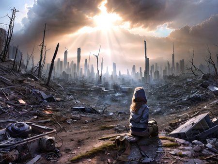 (disney:0.4)
(cartoon:0.3)
(pixar:0.8)
(3D:1.2),(Pui),(UHD:1.1), (nsfw:1.3), 
(detailed background visible:1.2),
(Photorealistic:1.2),
1girl (wearing recycled material clothes) kneeling , on a hill in front of a destroyed (city in ruins:1.2), (dim lighting), glowing LED, danger, nuclear hazard symbol, 
 <lora:Wasteland:1> Wasteland, the, and, with, wasteland, background,
(hyper detailed:1.2), 
(Style: subsurface scattering, analog style, realistic, film photography, highres photo, cinematic Lighting, trending on artstation, ((high quality:1.2, masterpiece:1.2)), (8k resolution),)