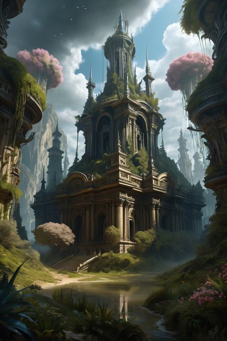 old-growth forest featuring thick canopies ,blood-magic arenas where crowd screams manifest pain elementals, the sands stained with volatile alchemical mixtures, river,  midday,weather steamy gently cinematic view, epic sky, detailed, concept art, medium angle, high detail, warm lighting, volumetric, godrays, vivid, beautiful, trending on artstation, by H.R. Giger, huge scene, grass,flower, art greg rutkowski,