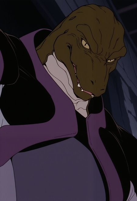 masterpiece,best quality,amazing quality, 1boy, solo, g4zu, reptile boy, colored, sclera, slit pupils, green skin, chest armor, close up, side angle, looking at viewer,