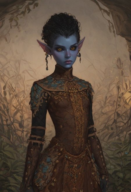 safe_pos, solo, short pointy ears, piercings, random elf face, aquiline features, androgenous dark elf, weathered skin, large nose, insect chitin armor, insect chitin helmet, insect chitin ornaments, stylized insect pattern, athletic build,  animated realism, zoomed out, Syrian features, torso, brass pipes and gears, intricate architecture, dwarven masonry, dwemer fixtures, white-green light, gloomy lighting, ancient ruins, interior, stone tiled floor, grey-blue skin, mahogany and ivory clothes, medium armor, bone plate armor, ivory straps and fittings, alien bone ornaments, grey wood neckguard, dark red sclera, black pupils, distant mushroom forest, blue-green light, neon, highly detailed, defined features, looking at viewer, three quarters view, from front, dynamic lighting, 18 years old, light and shadows, patterned cloth, annoyed expression, expressive eyes, detailed medieval clothes, small_breasts, short hair, wavy hair, thick hair, beaded hair, braided hair, under cut hair, semirealistic, alien elf, spanish features, jewish features, black hair, dark red hair, umber skin, sharp features, pastel green inuit print cloak, nighttime, high detail, absurdres, pretty eyes, detailed eyes, yellow eyes,