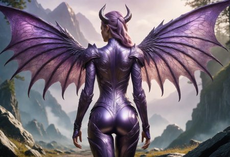 awesome quality, dynamic,DonMDr4g0nXL woman from behind,(draconid:0.25) mauve solid rune  <lora:DetailedEyes_V3:0.8>,<lora:myLora\DonMDr4g0nXL-v1.1rb:0.8>