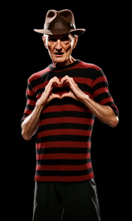 Freddy Kruger , fiheartcl,       <lora:FingerHeart:1>