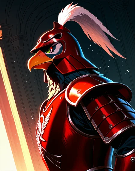 <lora:Fokka_(Zelda_2)_(Illustrious)_(AD):1.35> Fokka, birdmen, armor, 
male focus, intense shadows, dynamic shadows and lighting, intricate details, attention to details, gradient coloring, dutch angle, interior, palace, beak, helmet, red armor, side view, 
EZRealPONYXL, zPDXL, Smooth Quality, lazynsfw,