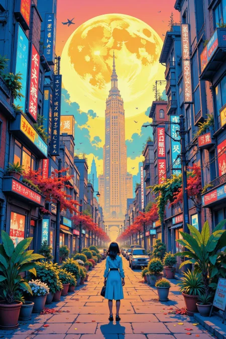 1980s 80's city beautiful  anime landscape, noon, woman, very intricate, very detailed, sharp, bright, colorful, <lora:Hand v2:0.5> <lora:Anti-Blur:1><lora:Insane Detail Slider:0.25>  <lora:flux.1_lora_flyway_Epic-detail_v2:0.3> <lora:fluxenhancer:0.25> <lora:ROWER:0.6> <lora:Niji Anime Scenic:0.8>