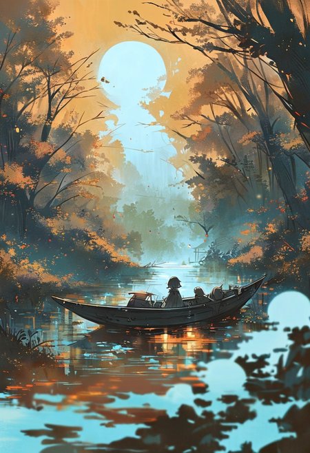linquivera,  Ink illustration, (anime:0.5), brown tones, aged black red paper, inkpunk, moonlight,surreal, a samurai standing on a boat in swampy wetlands, (at a distance), Will-o'-the-wisp, moonlit, lonely, solitude, windy, tall trees, willows, willowy,  OverallDetail, extremely detailed, UHD,(long exposure , dystopian but extremely beautiful:1.4),<lora:- SDXL - letitflrsh_let_it_flourish_V1.0:0.8> ,<lora:Cute_Collectible:1>, <lora:XL_boss_battle:0.6>  <lora:add-detail-xl:1>