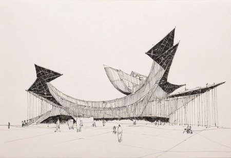 Space battle sketch, minimalist sleek space ships in space by kengo kuma, heavy black lines on white paper, stars, planets, <lora:HandSketcher-XL:0.7>  <lora:xl_more_art-full_v1:0.5>