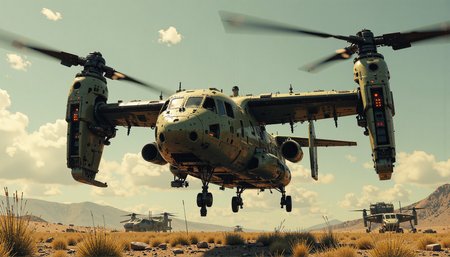 a_skynet_cyberdyne_systems_craft, the image is featuring a sleek military V-22 Osprey midair in camouflage armor, highly advanced industrial look,  <lora:DarkCore-000003.safetensors:1.0>,  <lora:ck-skynet-000019.safetensors:1.0>,  <lora:Luminous_Shadowscape-000016.safetensors:0.5>,