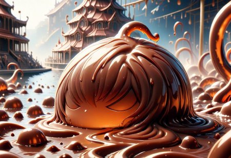 (masterpiece, 3D:1.2), (score_9, score_8_up, score_7_up,source_anime), (ultra-detailed,24K), best quality, CG, illustration, 
slime morph, 
close-up, backlighting silhouette, 
no human, 
chocolate slime, Slime made of liquid chocolate, numerous tentacles, 
red wreath, red ribbon, 
amusement park, outdoor, 
ultra-detailed background,