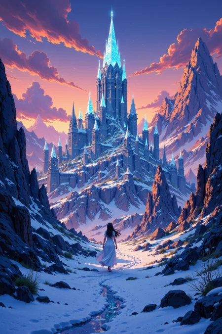 an ice city beautiful anime landscape, dusk, woman, very intricate, very detailed, sharp, bright, colorful, <lora:Hand v2:0.5> <lora:Anti-Blur:1><lora:Insane Detail Slider:0.25>  <lora:flux.1_lora_flyway_Epic-detail_v2:0.3> <lora:fluxenhancer:0.25> <lora:ROWER:0.6> <lora:flux-charmer-v1-1:0.4> <lora:Colorful_Fantasy_Art_for_FLUX:1> fantasy art