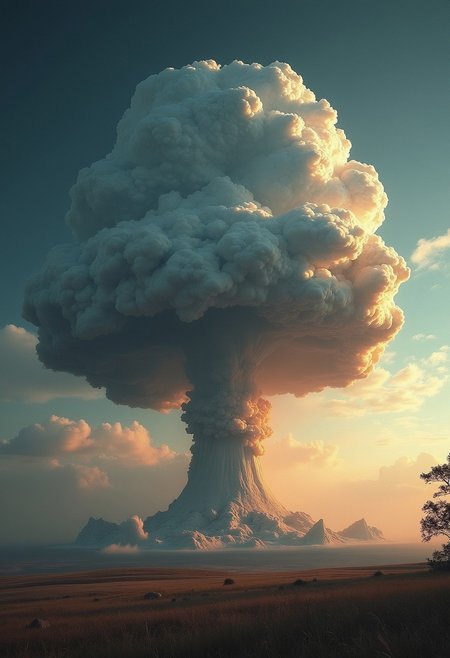photo of a nuclear mushroom cloud in the shape of a christmas tree