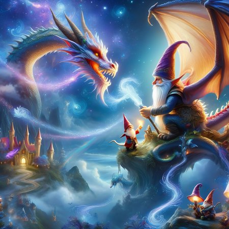 (best quality)++, (masterpiece)++, (detailed)+, elf on the shelf fighting a Dragon, (fantasy illustration)1.3, enchanting Dragon, elf on the shelf, mystical design, (many gnomes)1.4 (whimsical charm).4 Otherworldly charm, mystical sky, (Luis Royo)1.2, (Yoshitaka Amano)1.1, moonlit night, soft colors, (detailed cloudscape)1.3, (high-resolution)1.2 (gnomes everywhere)1.2 , <lora:DonM3t3rn1tyXL-v1.1:0.8> DonM3t3rn1tyXL <lora:DonMD1g174l4sc3nc10nXL:0.8> DonMD1g174l4sc3nc10nXL  <lora:Dragons:0.8> dragon <lora:EnvyMagicalXL01:0.8> magical <lora:FantasyLandscape:0.8> FanLan