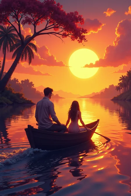 romantic sunset boat ride beautiful  landscape, golden hour, woman, very intricate, very detailed, sharp, bright, colorful, <lora:Hand v2:0.5> <lora:Anti-Blur:1><lora:Insane Detail Slider:0.25>  <lora:flux.1_lora_flyway_Epic-detail_v2:0.3> <lora:fluxenhancer:0.25> <lora:Neurocore Anime Cyberpunk v2.0:1> A digital artwork in the style of cknc <lora:abyss-neon:0.6> bo-neon
