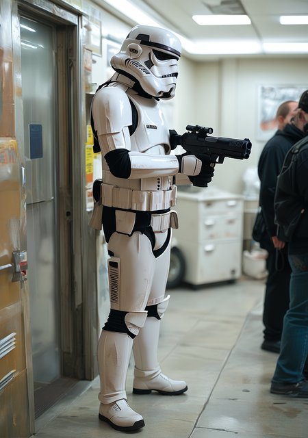 score_9, score_8_up, score_7_up, score_6_up, score_5_up, score_4_up, masterpiece, high quality, BREAK, full body, BREAK, 1girl,  <lora:Storm Trooper Outfit:0.9> Stormtrooper outfit, white outfit, white armor, gun, solider,