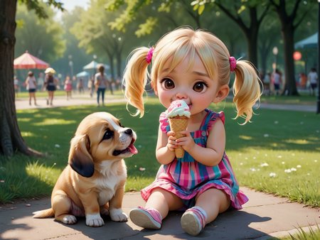 Photorealistic chibi art style,

a puppy licking an icecream cone in the park with a little blonde girl, pigtails, wearing a colorful sundress,

<lora:RMSDXL_Enhance:1>,
<lora:add-detail-xl:0.8>,
<lora:RMSDXL_Darkness_Cinema:1>,