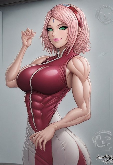 , tendency for black and white, doodle, hard lines, 1girl , sketch of beautiful gorgeous haruno sakura, light pink hair, green eyes, pink lipstick , forehead mark, hairband, smile , slight smirk  fit body, abs , random pose , indoors   ,  large breast,  masterpiece, best quality, very aesthetic, absurdres ,novuschroma54 style , ScribbleRay