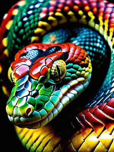 masterpiece close up shot of a Snake head, insanely detailed, 32k, stunning colorful, National geographic photo, award winning photography, museum quality , <lora:SDHK-XL:1>