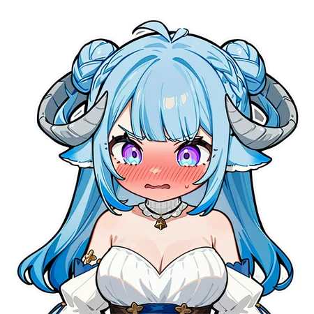(MinaiAruma:1), 1girl, full-face blush, embarrassed, annoyed, 
(cute:1), (chibi:1), sticker, upper body, masterpiece, newest, absurdres, <lora:MinaiArumaXL_animagine:1>, <lora:StickersRedmond:1>,