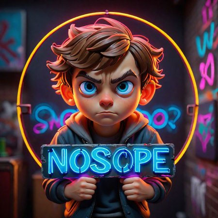 pc gamer boy , graffiti neon images of a neon lit sign with the text 'NoScopE'