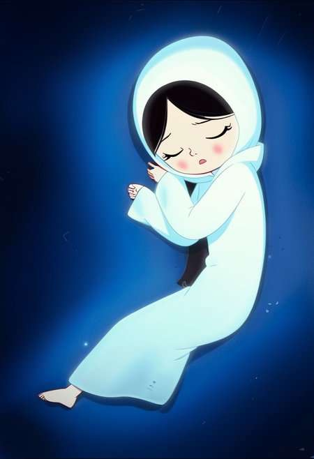 zPDXL3, source_cartoon, Perfect Hands, full body,
1girl, solo, sea bottom, looking at viewer, saoirse, black hair, black eyes, blush, ghost, hood up, robe, barefoot, glowing, lying under the sea, from above, lying on side, facing at viewer, feeling cold, eyes closed, emotionless, open mouth, sleeve past wrist, slim body, long body, highlight cloth wrinkle, anime style face, dark blue background,
<lora:Perfect Hands:1>  <lora:Saoirse_-_The_Song_of_the_Sea-000009:1>