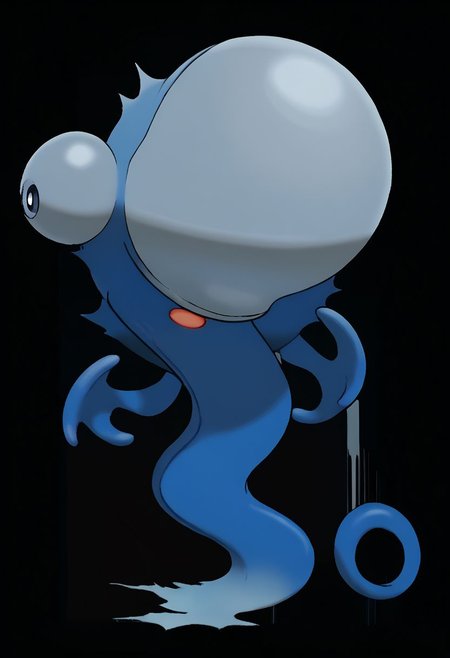 score_9, score_8_up, score_7_up,Create an image of a whimsical, cartoonish steel/ghost-type creature. It should possess a dynamic and balanced profile composition, centered with ample negative space around it for a striking visual impact. The creature should boast a sleek, metallic body with a spectral sheen, complemented by iron-gray armored plating along its back. The tail should be segmented like ancient armor, giving a suggestion of both stability and ethereal motion.
For the face, the creature should feature luminous, pale eyes that glow with an inner ghostly light, rimmed with a dark, eerie shadow to contrast its steel form. Its mouth should be a narrow slit when closed, which opens to reveal an array of translucent, razor-sharp teeth that seem to fade in and out of visibility. Small, blade-like cheek fins and a lighter, ethereal underbelly would complete its ghostly visage.
The illustration should capture the essence of both the steel and ghost types, with bold, clean lines that show the strong form of the steel type and wispy, ethereal accents that give a nod to its ghostly nature. Colors should be primarily silvery and gray tones with hints of eerie blues and purples to highlight its ghostly attributes. The overall feeling should be enigmatic and intriguing, perfect for a character in a game or a story that straddles the line between the physical and the ethereal.. zPDXL