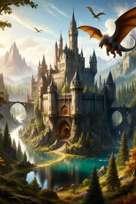 In the realm of High Fantasy, where imagination knows no bounds, fantastical scenes unfold in a tapestry of otherworldly wonders. Picture a world where the laws of physics yield to the whims of magic, and where reality itself is but a canvas for the extraordinary.
Imagine a sprawling landscape that defies logic and reason, where majestic castles perch atop colossal ships that sail through the skies as easily as a gull rides the wind. These floating fortresses, adorned with ornate spires and shimmering banners, evoke a sense of grandeur and majesty that is unmatched in any mortal realm.
Beneath these soaring vessels, the world unfolds in a panorama of breathtaking beauty and perilous adventure. Crystal-clear lakes reflect the vibrant hues of an ever-changing sky, while ancient forests whisper secrets long forgotten by time. Mountains rise like titans, their peaks lost in the ethereal mists that cloak the highest reaches of the realm.
Magical creatures, both wondrous and terrifying, roam the land. Dragons soar overhead, their majestic wings casting shadows that dance across the landscape. Unicorns prance through sun-dappled glades, their coats shimmering with an otherworldly glow. And in the depths of enchanted forests, mythical beasts slumber, waiting to be awakened by heroes bold enough to seek their ancient wisdom.
The cities of this realm are marvels of architectural splendor. Elaborate spires reach towards the heavens, their intricate designs a testament to the craftsmanship of a bygone era. Marketplaces bustle with traders hawking exotic wares from distant lands, while scholars and mages gather in arcane academies to unlock the mysteries of the cosmos.
But amidst the beauty and wonder, danger lurks in the shadows. Dark forces conspire in hidden strongholds, plotting to unleash chaos upon the world. Heroes and heroines rise to the challenge, wielding ancient relics and powerful spells in a battle for the fate of the realm.
In the realm of High Fantasy, where imagination knows no bounds, every corner holds a new adventure, and every moment is a chance to discover the extraordinary.
<lora:add-detail-xl:0.85>,
<lora:EnvyBetterHiresFixXL01:1.0>,
<lora:extremely_detailed:1.0>, extremely detailed,   
 <lora:ral-fntsyrlms-sdxl:0.8> ral-fntsyrlms,