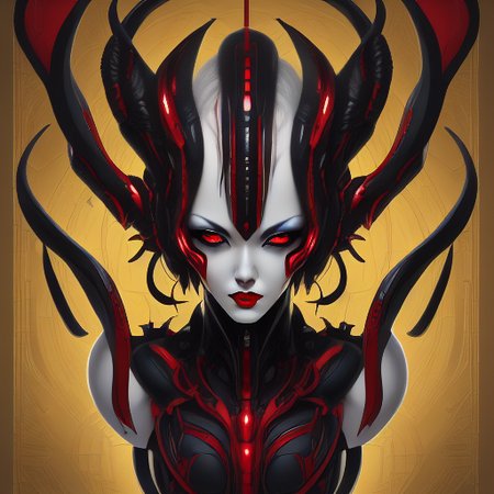 artist name, breasts, red eyes, headgear, red lips, blue eyes, yellow theme, grey hair, portrait