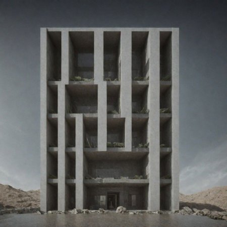 The most luxurious VILLA in the desert:1.5,
Geometric Precision, Monolithic Forms, Brutalism Influence, Minimalist Aesthetics, Use of Concrete, Spatial Compression, Seamless Integration with Nature, Elemental Simplicity, Strong Horizontal and Vertical Lines, Symmetry, Innovative Material Use, Coherent Volumes, Subtle Textures, Play of Light and Shadow, Monumental Scale, Integration with the Landscape, Sequential Experiences, Tectonic Expression, Interplay of Solid and Void, Isolated Retreats.
BadDream, UnrealisticDream, CyberRealistic_Negative, extrusionbuilding, Stacked, void, scifiurban