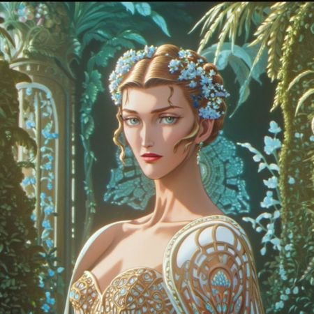 portrait of a beautiful  karlie kloss who is a fashion model surrounded of flowers from another planet, translucent plants, Andrey Remnev, Bridget Bate Tichenor, rococo, god light, cinematic, 35mm, 8k, fantasy, many details, much lightful, dream-like, masterpiece, detailed face, fantasy art, majestic, elegant, ornate, appealing, hypermaximalist, paradise, award winning photography, no watermark, trending on artstation --v 5