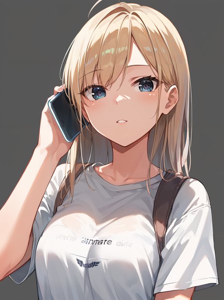 score_9, score_8_up, score_7_up,source_anime, high res image,masterpiece,best quality,(girl:1.0),cute face,clear skin,shiny hair,ultra detailed eyes,simple background, <lora: talking on phone_pony_V1.0:1> talking on phone, smartphone