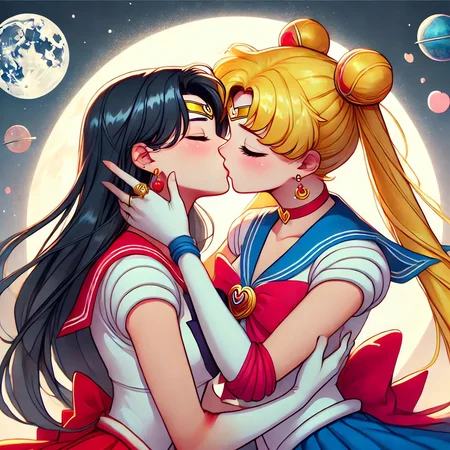 Sailor Moon kissing Sailor Mars