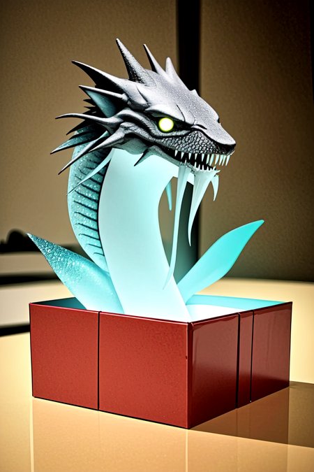 in a gift box,   <lora:yomama_surprise_gift_v5-10:0.8>yomama_surprise_gift_v5 <lora:LCM_LoRA_Weights_SD15:1> indoor, Christmas decoration , <lora:spleviathan-10:0.8> leviathandef, no humans, glowing eyes, water