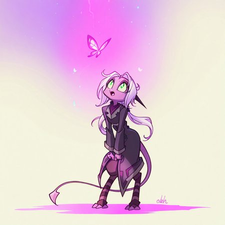 score_9, score_8_up, score_7_up,namah_calah,
1girl,solo,furry,tail, source_furry,horns,
 ,<lora:namah_calah_illustrious:0.8>,
masterpiece, child, kid, 
stylized, in soft warm hues, ethereal neon glow,, looking up at a floating  butterfly, dreamy and surreal masterpiece, best quality, amazing quality, very aesthetic, absurdres, detailed eyes, newest,
