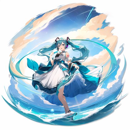 masterpiece, high quality, best quality, absurdres,arknights-style ,1 girl ,full body, hatsune miku, starry sky,
 <lora:arknights-style-000008:0.8>