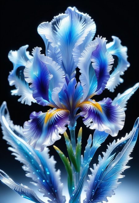 a versicolor iris  made out of Jed-Blmicry,  <lora:BioIceCrystalStyle-000006:0.7>, masterpiece, full of details,