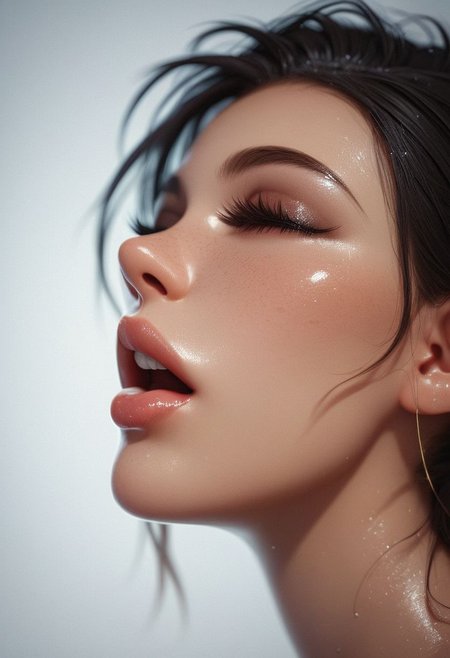 score_9, score_8_up, score_7_up, score_6_up, score_9, score_8_up, poprtrait, tight, orgasm face, horny, sexy, nice white teeth, (dark wet tiny lips), red short messy hair,  dark background, soft light, sensual , gentle
