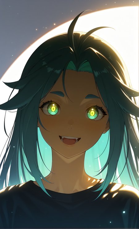 masterpiece, sharp detail, intricate detail, 1girl, <lora:To be hero X - Lucky Cyan:0.8>, lucky cyan \(to be hero x\), detailed eyes, smile, open mouth,  contrast dark and lights, light ray, glowing eyes, looking at viewer, general, lineart:1.2,  iridescent:1.2, chromatic abberation, light particles, white background, (shiny, abstract:0.7), underlighting:1.2, reflection, glowing eyes trail, covered mouth, facing viewer BREAK chiaroscuro, volumetric lighting, dappled light, dramatic shadows, cinematic lighting, detailed background, light and shadow contrast,