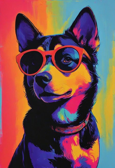impactful color paint of, a husky puppy wearing dark sunglasses, highly detailed, vibrant colors , 8k, sharp, professional, clear, high contrast, high saturated, , vivid deep blacks, crystal clear