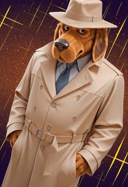 masterpiece, best quality, amazing quality, dutch angle, dynamic angle, abstract background, BREAK
solo, male, ncpc_mcg, canine, bloodhound, brown body, long ears, black eyes, fedora, necktie, trenchcoat, BREAK
 <lora:cfg_scale_boost:0.6>  <lora:McGruff_the_Crime_Dog_-_NCPC_-_ILXL:1>