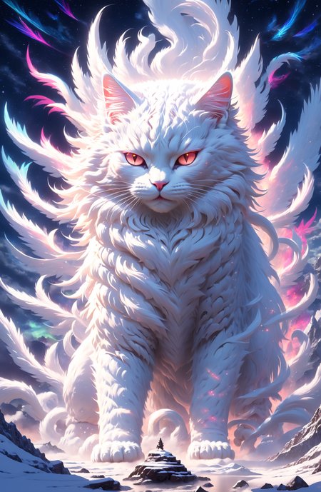 ð±ð¡ (ã£âÏâ)ã£Cute and lively white cat, Magic, Science Fiction, Indescribable, Alternative Cognition,  Color, beyond cognitive material, Ultra adn cognizant Lighting Tips, and finally zbrush layered rendering.
<lora:sdxl_photorealistic_slider_v1:0.6>
<lora:SDXL_Sacred_beast:0.8> <lora:waterfallsXL:0.2> <lora:FDESIGN_Starry_Sky_SDXL:0.2>
and  Beast of God, the Beast of the World, and the Beast of Heaven
in addition this, Switzerland Snowy Night, Aurora Phoenix Sky Dance,
lasers, neons, vibrant colors, (mirroring:0.8)