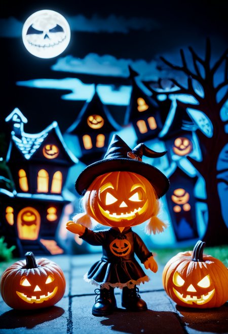 Halloween, moonlit night, supernatural, jack-o'-lanterns, trick-or-treating, eerie ambiance, playful mischief, mysterious shadows, delightful spookiness.,cute helloween doll       ,haunted graveyard in the background, with its windows glowing with an unnatural, ghostly radiance. It beckons the curious and the brave to explore its mysteries.cute helloween doll, Halloween Night,Painting using watercolor paints street art, vibrant, urban, detailed, tag, mural, often on paper, known for soft washes and transparent effects. . graffiti style ,