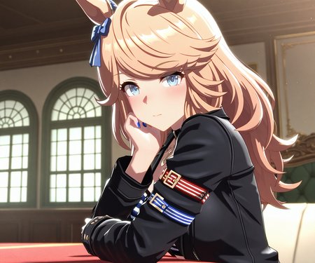 masterpiece, best quality, amazing quality, , 1girl, solo, looking at viewer,  <lora:Gold City in game style 3D ILL-v2:1> ummsmingame, 3d, gold city \(umamusume\),