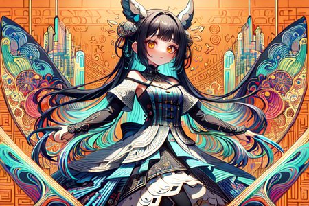 highly insanely detailed, masterpiece, top quality, best quality, highres, 4k, 8k, RAW photo, (very aesthetic, beautiful and aesthetic),  
(code_style,codestyle),(sympattern,geometric pattern),Doodle,vignette,colorful,geometric pattern wallpaper,symbolic patterns,vibrant,doodle pattern, 
<lora:CodeStyle (half generic class)_564920:1>, 
(1girl:1.3), 1other, 
vibrant orange background,âââ