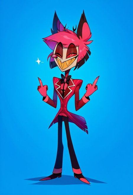 score_9, score_8_up, score_7_up, alastor_hh, alastor \(hazbin hotel\), super cute, cute face, chibi, middle finger, closed smile, Middle finger focus, clothed, super cute,