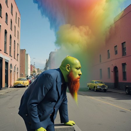 A big dumb guy farting rainbows, Leica camera or some fancy prompt lime that, idk, it's a fuckin thing