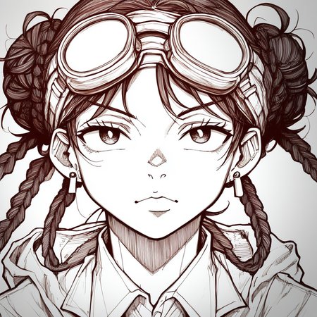 twin braids, shirt, braid, goggles on head, collared shirt, earrings, hair bun, double bun, hood up