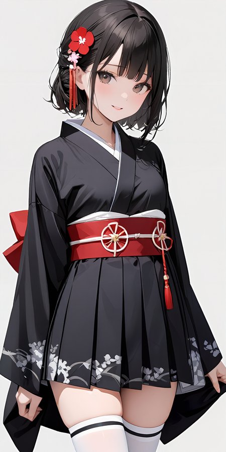 masterpiece,ultra-detailed,best quality,,8K,illustration,simple background,girl,cowboy shot,cute face,
<lora:add-detail-xl:1>  <lora:wafuku gothic_XL_V1.0:0.5> jyojifuku,kimono, thighhighs