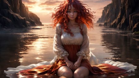 (masterpiece), (best quality), HDR, intricate detail,  1girl, red hair, medium hair, messy hair, floating hair,  amber eyes, floating hair,  oversized clothes, white dress, wet clothes, wet, wet hair,  golden hour, warm glow, beach, rock,  reflective water, eyes visible through hair, sitting,
<lora:age_slider_v6:2>  <lora:muscle_slider_v1:0.8>   <lora:more_details:0.8>  <lora:emotion_happy_slider_v1:1> <lora:weight_slider_v2:0>