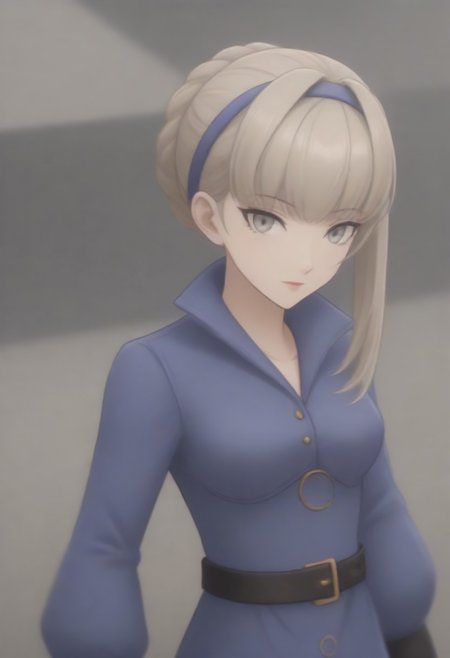 source_anime, anime screencap, source_anime, auratheguillotine, anime screencap, masterpiece, source_anime, shiny skin,,,,,,,,masterpiece,meropep5x, blonde hair, hairband, braid, bangs, grey eyes, blue shirt, belt, black gloves, long blue skirt, black pantyhose,